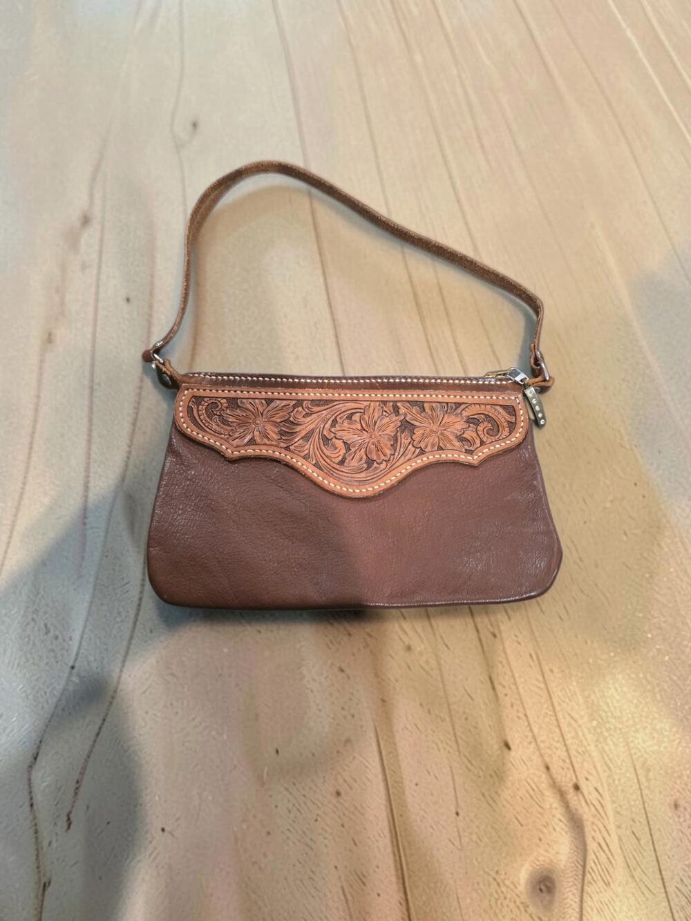 Handmade Tooled Leather Purse Brown Floral Western Boho Shoulder Bag Vintage
